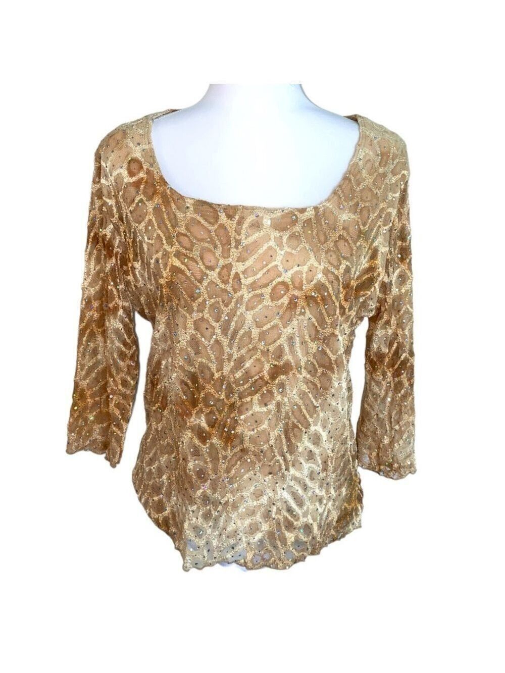 Dressbarn Woman Gold Brown Lace Sparkle Blouse Size 1X - Picture 2 of 5
